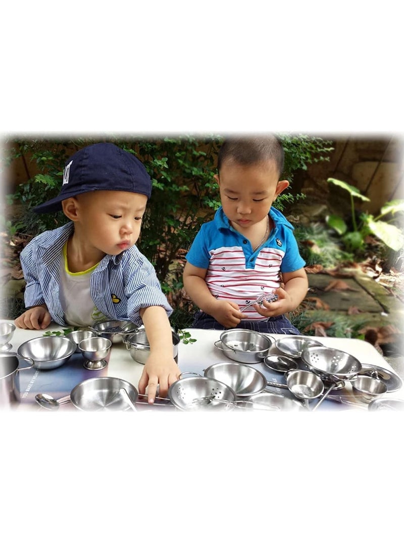 Kitchenware Cookware Cooking Toys 16 Pcs Stainless Steel Pretend Play Kitchen Toys Mini Model Children Kids Pot Pan