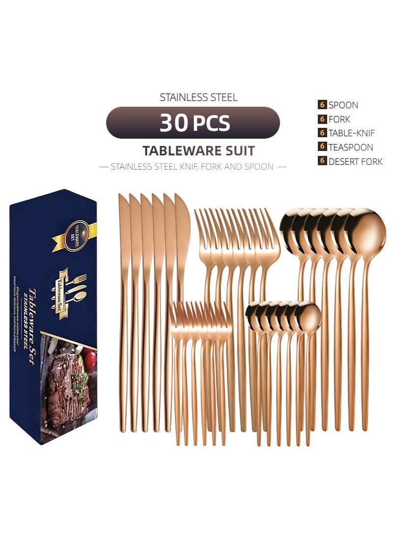 30-Piece Knife Fork Spoon Full Set Rose Gold