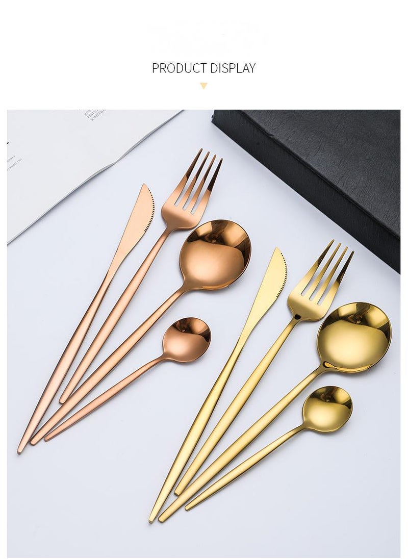 30-Piece Knife Fork Spoon Full Set Rose Gold