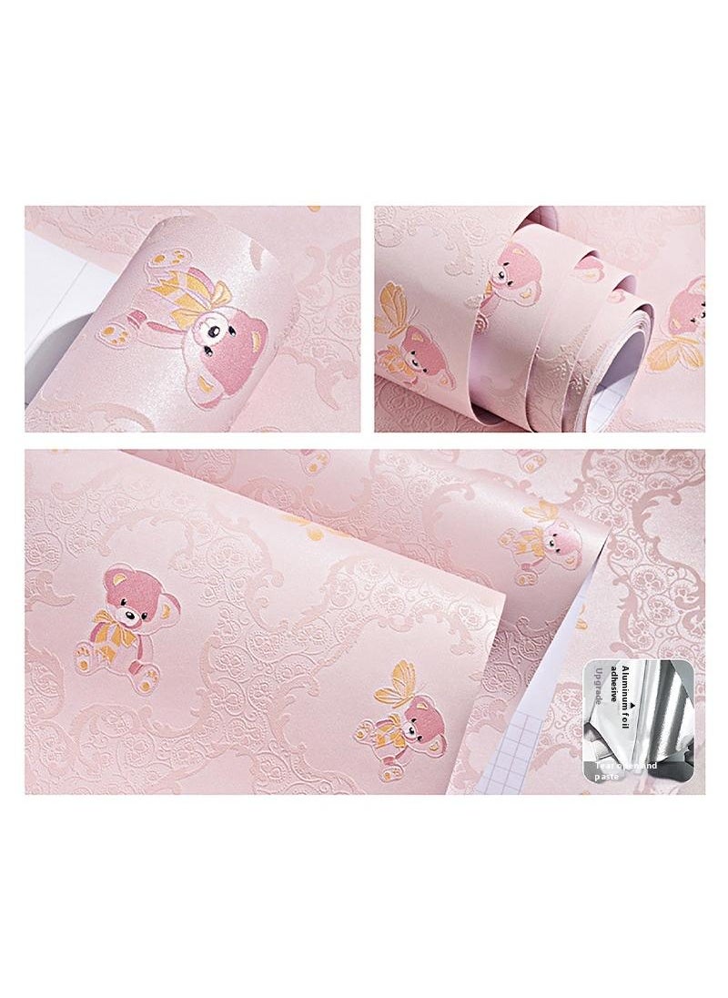 Pink Bear Design Thicken Waterproof Self-Adhesive Wallpaper For Kids Room 0.53*9.5 Meters