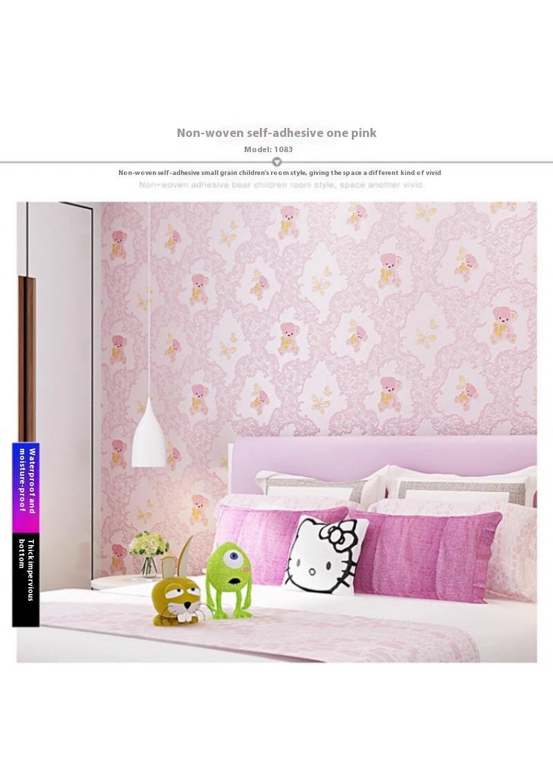 Pink Bear Design Thicken Waterproof Self-Adhesive Wallpaper For Kids Room 0.53*9.5 Meters