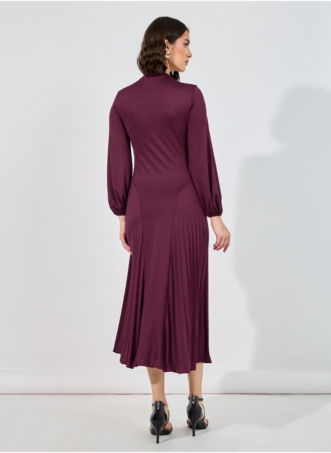 Funnel Neck Long Sleeves Midi Dress