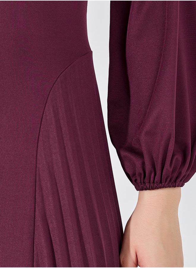 Funnel Neck Long Sleeves Midi Dress