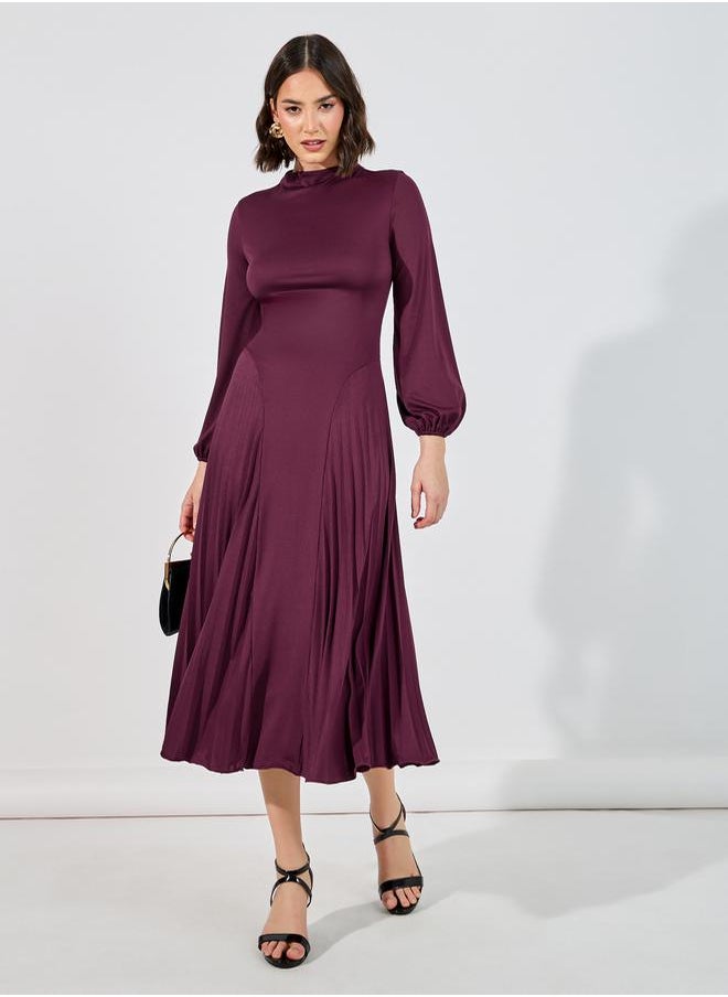 Funnel Neck Long Sleeves Midi Dress