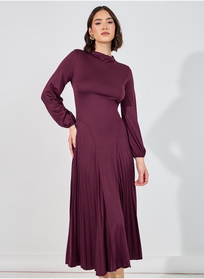 Funnel Neck Long Sleeves Midi Dress