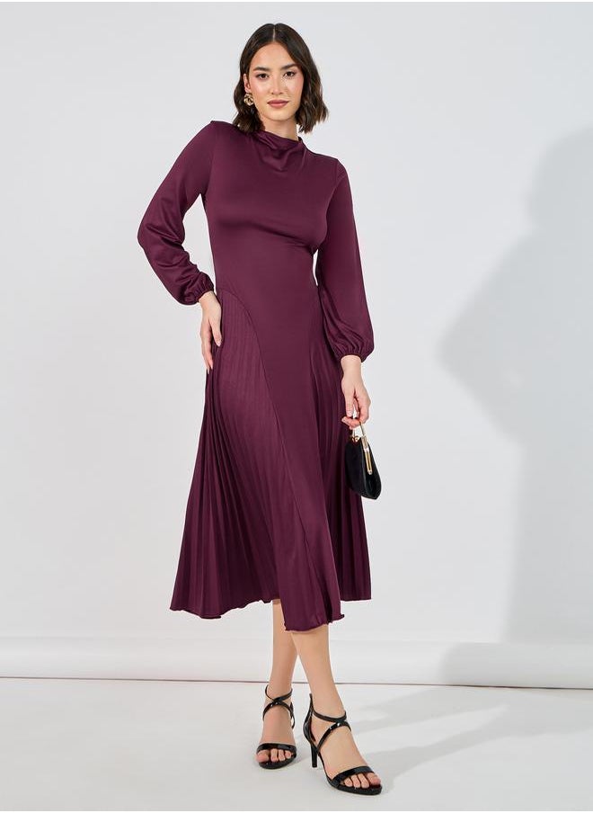 Funnel Neck Long Sleeves Midi Dress