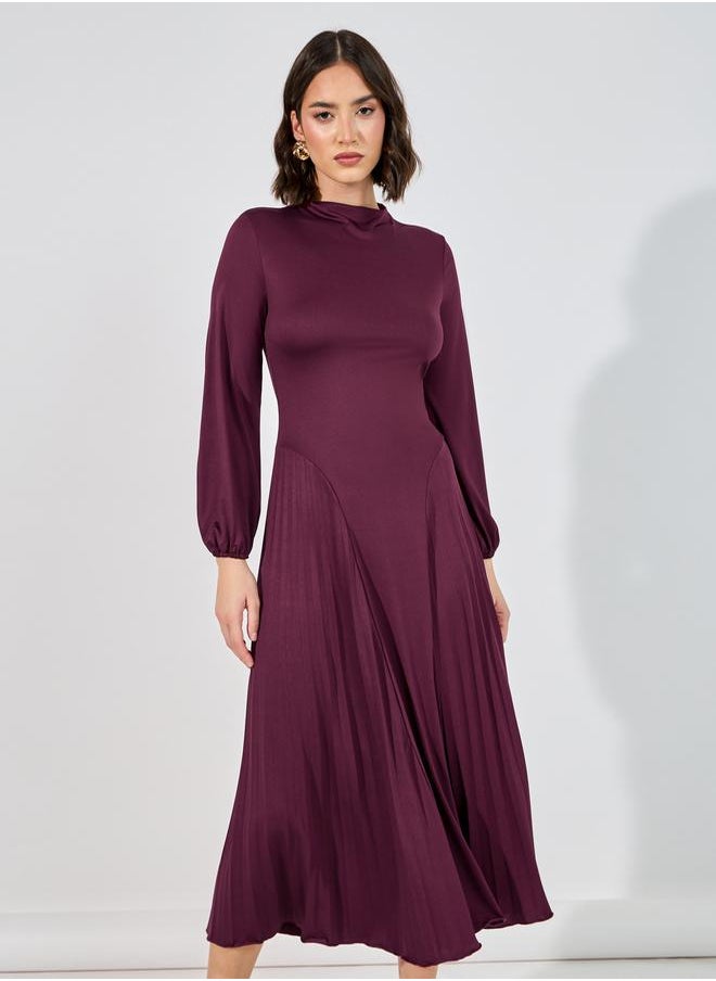 Funnel Neck Long Sleeves Midi Dress