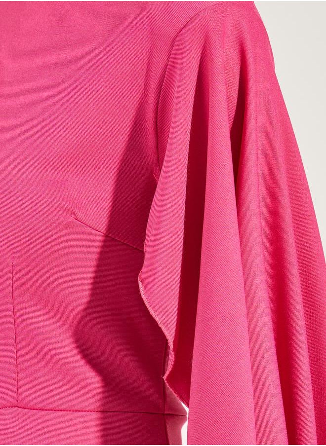 Long Drape Slit Sleeves Mermaid Hem Maxi Dress