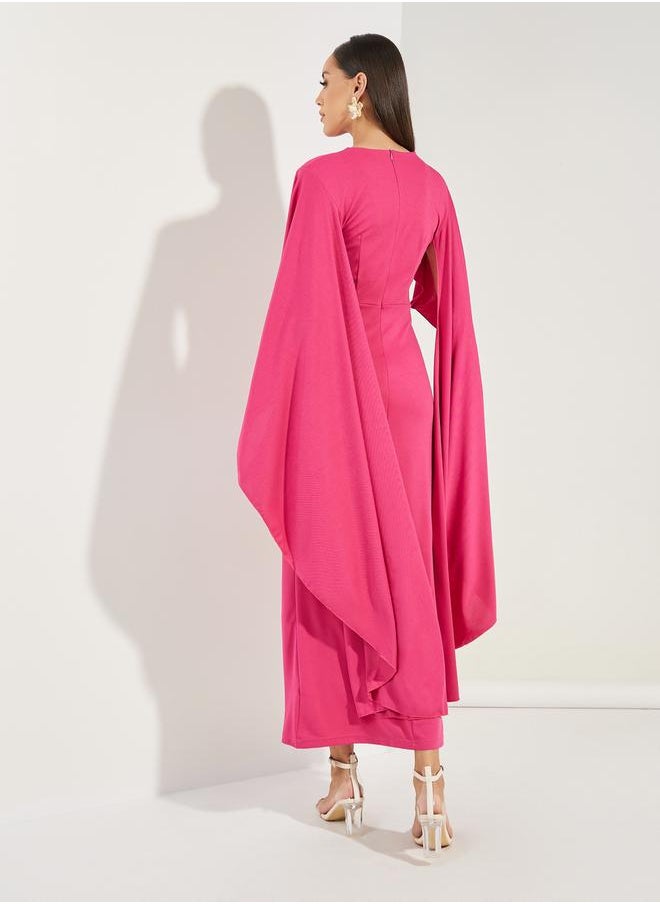 Long Drape Slit Sleeves Mermaid Hem Maxi Dress