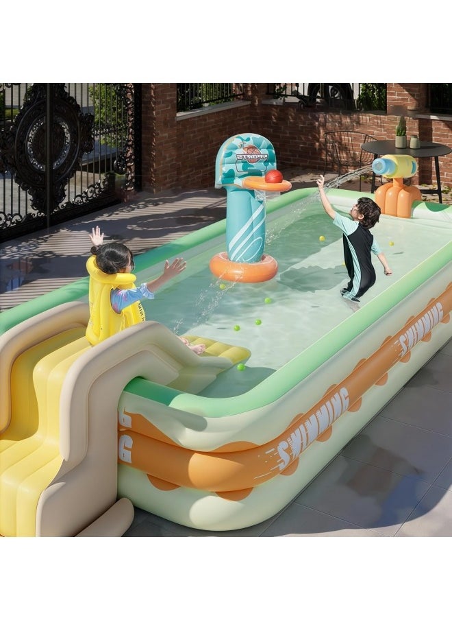 Inflatable Swimming Pool,Family Sized Inflatable Pool, Easy Setup Inflatable Pool,Inflatable Castle Water Park,Summer Water Party (2.1Meters)