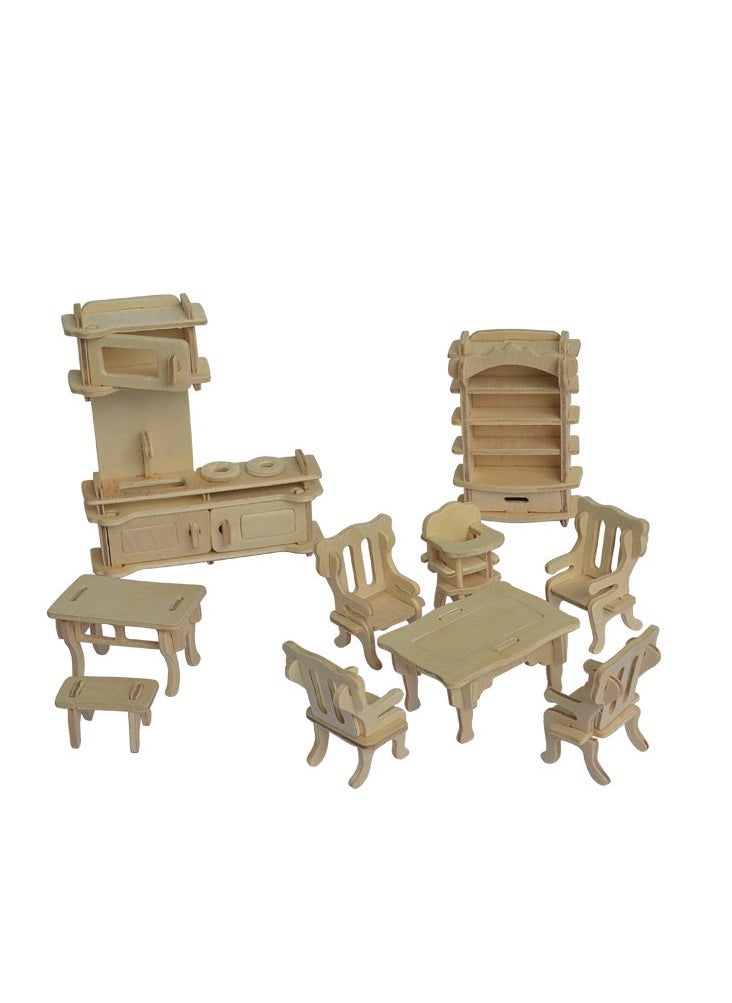 34-Piece Wooden Dollhouse Furniture Set Pretend Play Furniture Toys for Boys Girls And Toddlers