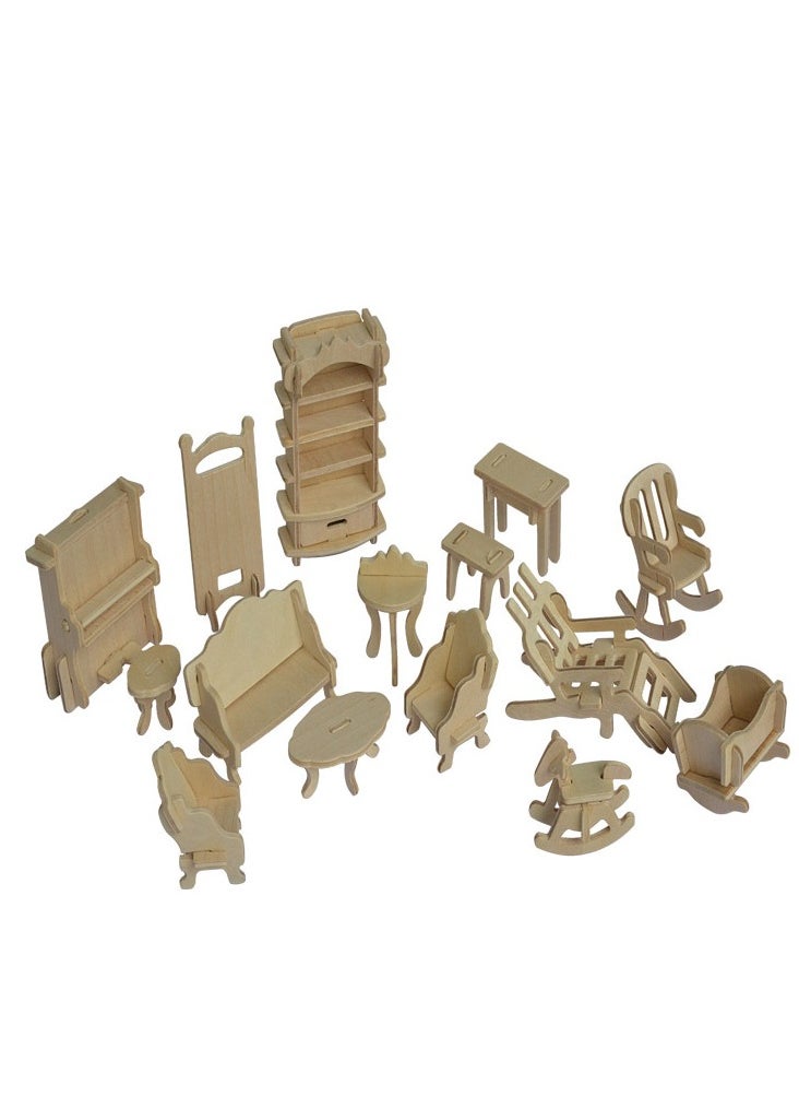 34-Piece Wooden Dollhouse Furniture Set Pretend Play Furniture Toys for Boys Girls And Toddlers