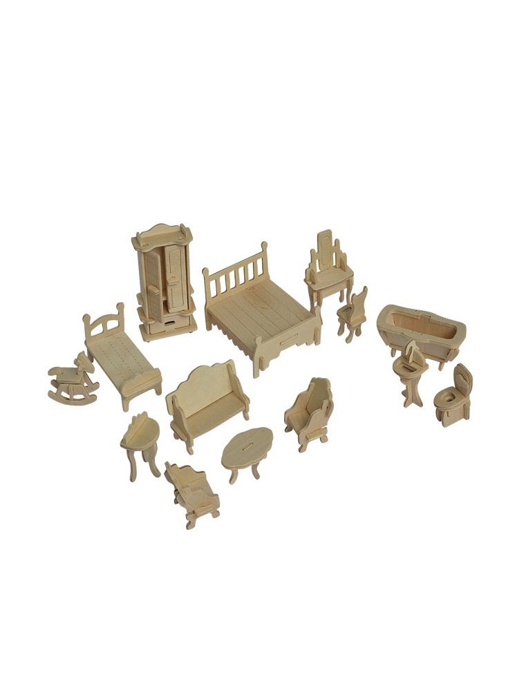34-Piece Wooden Dollhouse Furniture Set Pretend Play Furniture Toys for Boys Girls And Toddlers