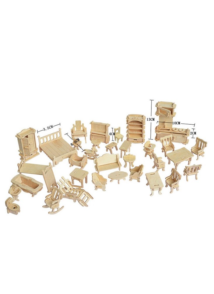 34-Piece Wooden Dollhouse Furniture Set Pretend Play Furniture Toys for Boys Girls And Toddlers