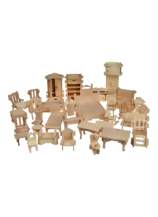 34-Piece Wooden Dollhouse Furniture Set Pretend Play Furniture Toys for Boys Girls And Toddlers