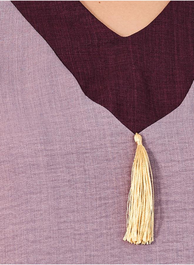 Contrast Cuff Jalabiya with Tassel Detail