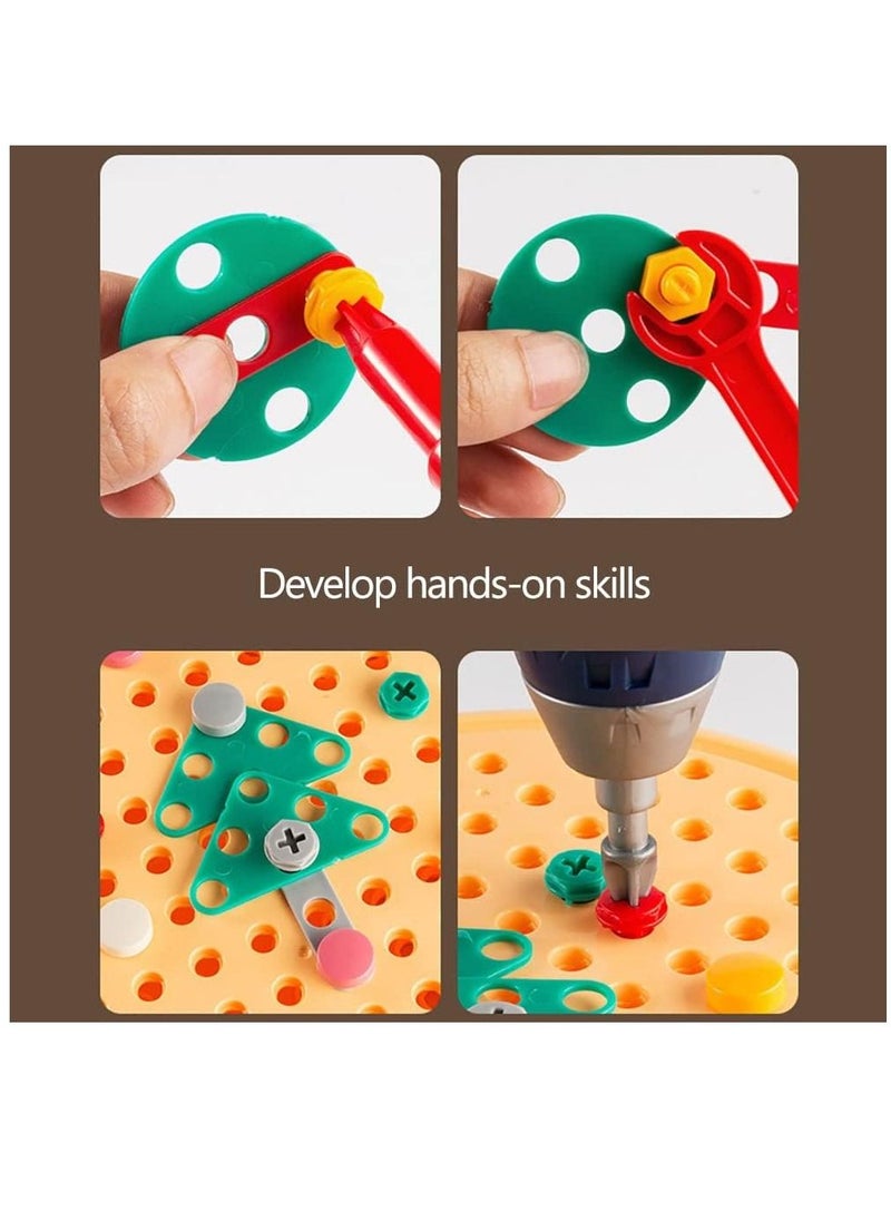 Tool Kit Box for Kids Children Screw and Drill Puzzle Toy set Creative DIY Building Puzzle Toy with Drill & Screw Driver Tool for Toddlers Boys Girls 203PCS (Yellow)
