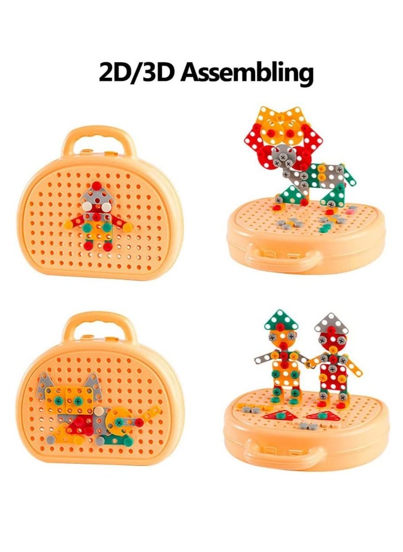 Tool Kit Box for Kids Children Screw and Drill Puzzle Toy set Creative DIY Building Puzzle Toy with Drill & Screw Driver Tool for Toddlers Boys Girls 203PCS (Yellow)