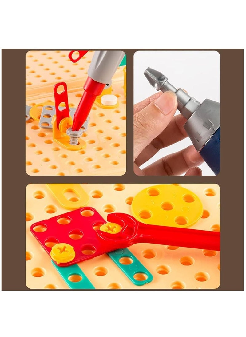 Tool Kit Box for Kids Children Screw and Drill Puzzle Toy set Creative DIY Building Puzzle Toy with Drill & Screw Driver Tool for Toddlers Boys Girls 203PCS (Yellow)