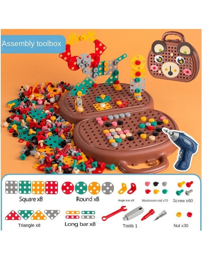 Tool Kit Box for Kids Children Screw and Drill Puzzle Toy set Creative DIY Building Puzzle Toy with Drill & Screw Driver Tool for Toddlers Boys Girls 203PCS (Bromn)