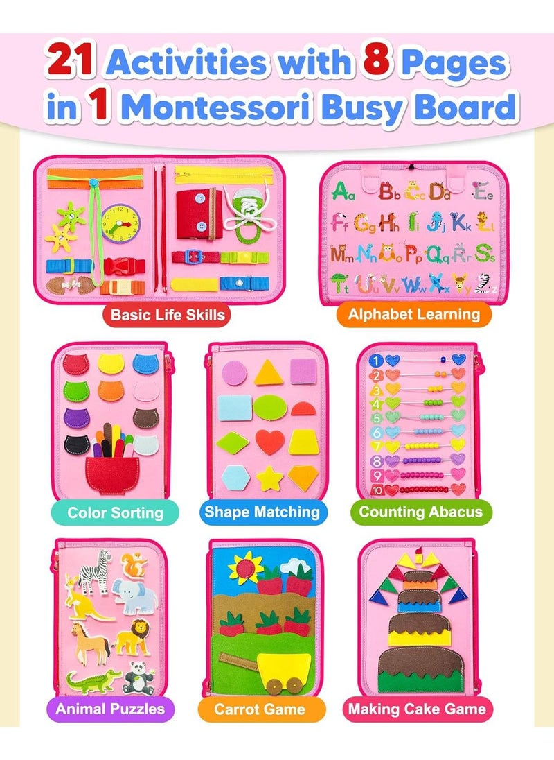 Busy Board Toys For Kids Toddler Sensory Toys Felt Activity Board For Boys And Girls Preschool Educational Learning Toy Gift For 2-4 Years Old Children Travel Toy For Airplane Or Car