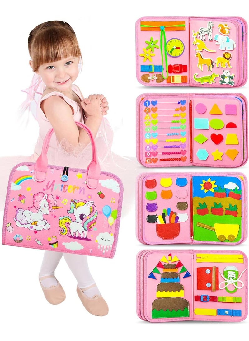 Busy Board Toys For Kids Toddler Sensory Toys Felt Activity Board For Boys And Girls Preschool Educational Learning Toy Gift For 2-4 Years Old Children Travel Toy For Airplane Or Car