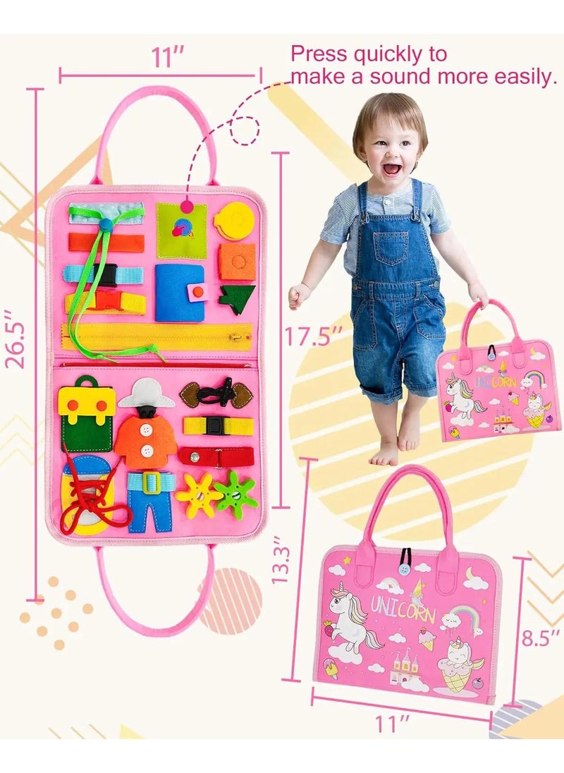 Busy Board Toys For Kids Toddler Sensory Toys Felt Activity Board For Boys And Girls Preschool Educational Learning Toy Gift For 2-4 Years Old Children Travel Toy For Airplane Or Car