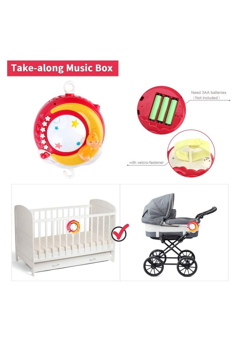 Baby Musical Mobile Crib with Timing Function Projector Lights and Rattle,Remote Control Music Box for Newborn Boy Girl Toddles Sleep