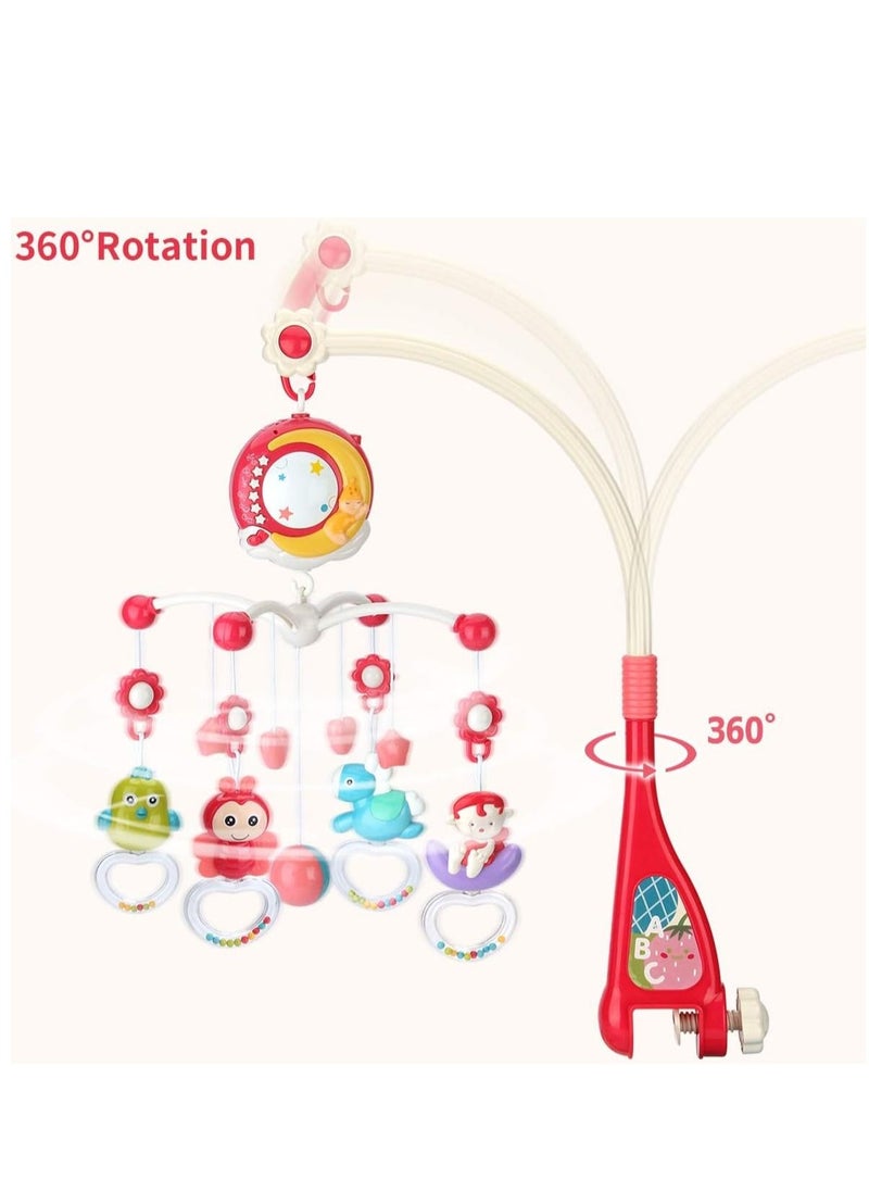Baby Musical Mobile Crib with Timing Function Projector Lights and Rattle,Remote Control Music Box for Newborn Boy Girl Toddles Sleep