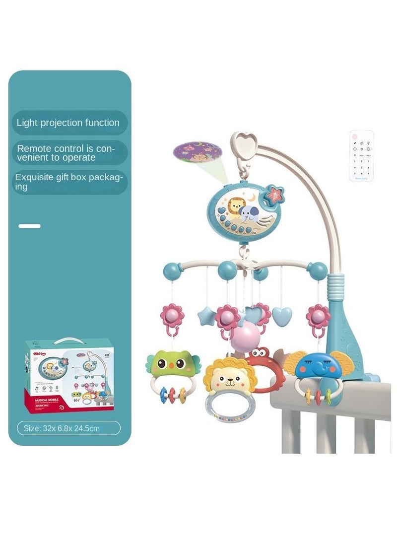 Baby Bed Bell Music Toy Baby Musical Crib Mobile With Projector Multi-Function Remote Control & Timer Musical Bed Bell 360 Degrees Rotating Calming Infants 0-6 Months (Blue)