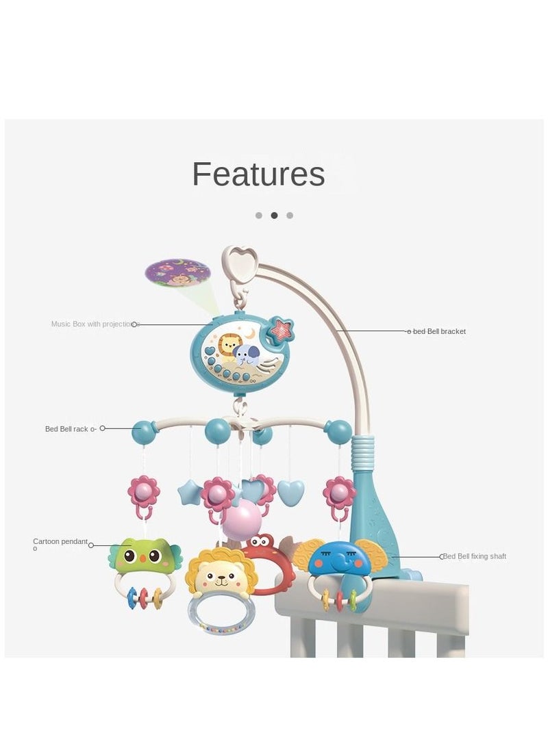 Baby Bed Bell Music Toy Baby Musical Crib Mobile With Projector Multi-Function Remote Control & Timer Musical Bed Bell 360 Degrees Rotating Calming Infants 0-6 Months (Blue)