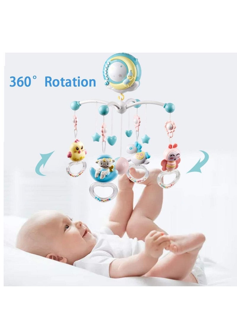 Baby Musical Mobile Crib with Timing Function Projector Lights and Rattle,Remote Control Music Box for Newborn Boy Girl Toddles Sleep