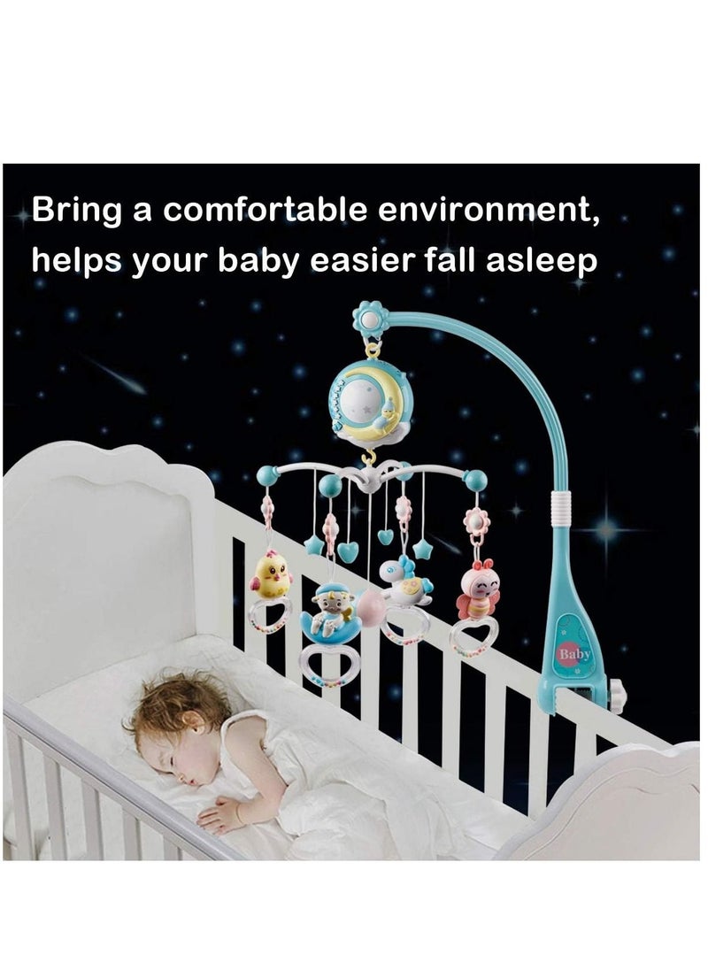 Baby Musical Mobile Crib with Timing Function Projector Lights and Rattle,Remote Control Music Box for Newborn Boy Girl Toddles Sleep