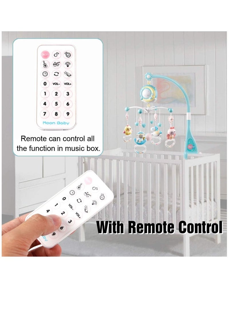 Baby Musical Mobile Crib with Timing Function Projector Lights and Rattle,Remote Control Music Box for Newborn Boy Girl Toddles Sleep