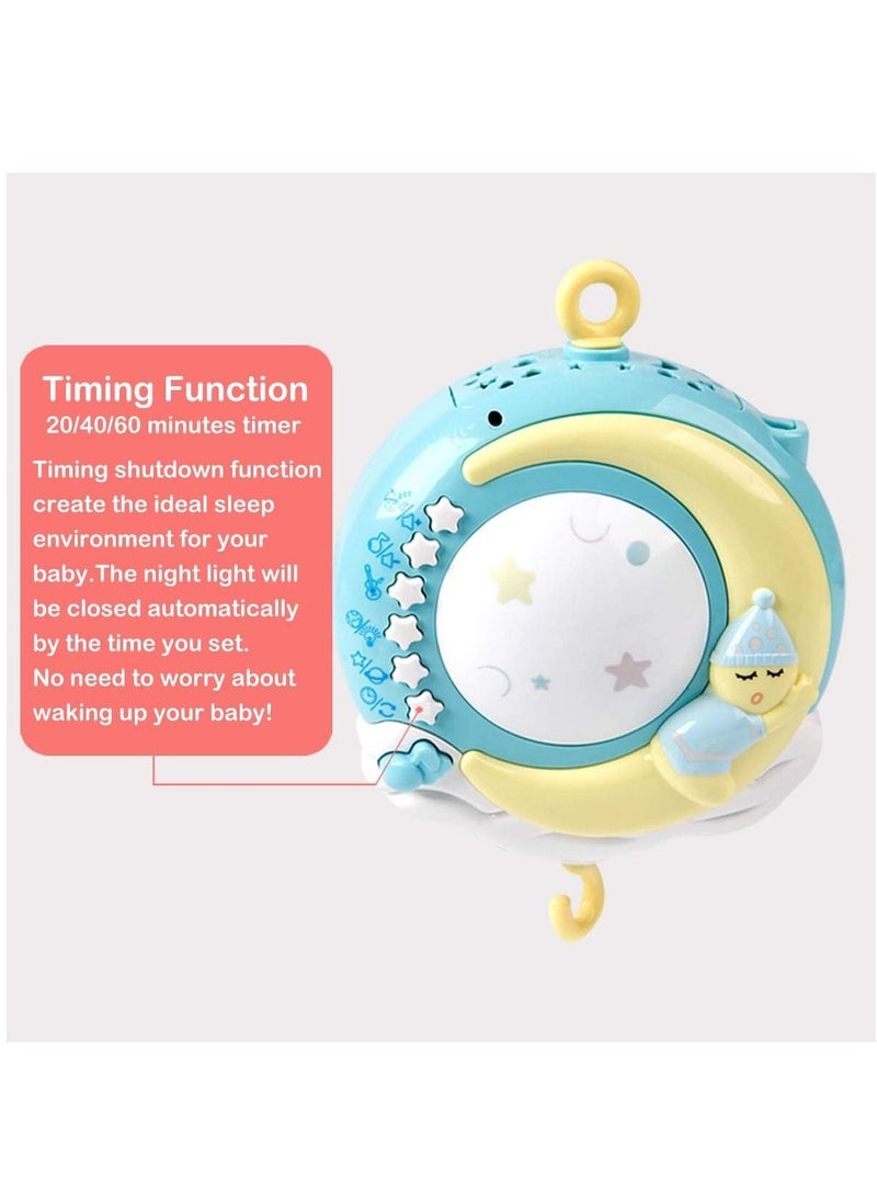 Baby Musical Mobile Crib with Timing Function Projector Lights and Rattle,Remote Control Music Box for Newborn Boy Girl Toddles Sleep