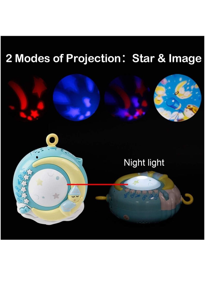 Baby Musical Mobile Crib with Timing Function Projector Lights and Rattle,Remote Control Music Box for Newborn Boy Girl Toddles Sleep