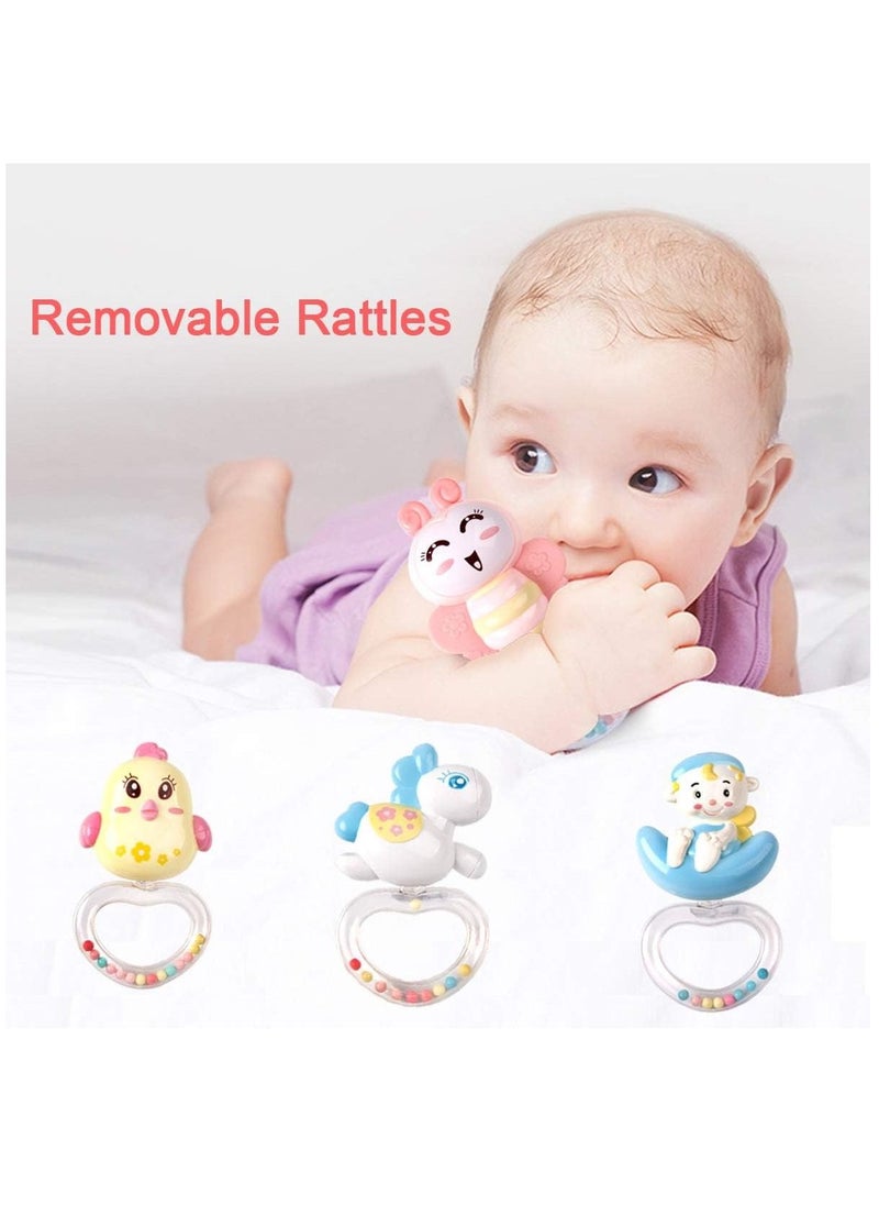 Baby Musical Mobile Crib with Timing Function Projector Lights and Rattle,Remote Control Music Box for Newborn Boy Girl Toddles Sleep