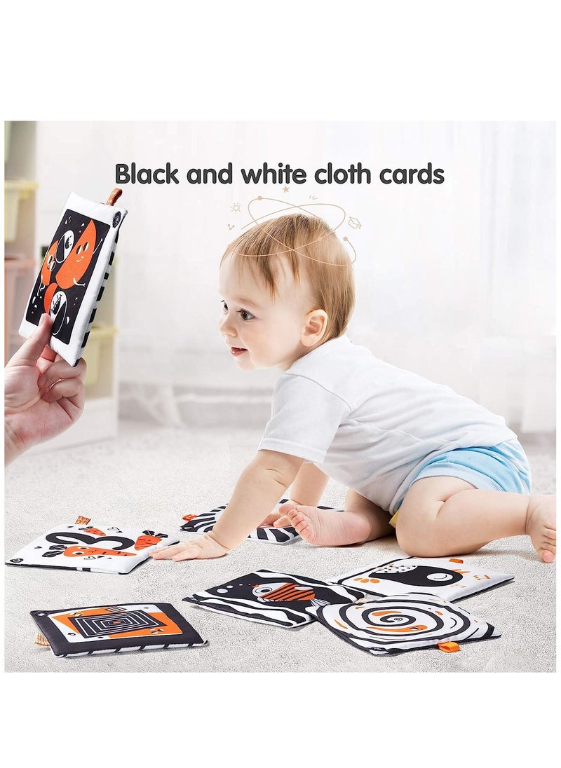 Baby Hanging Toys Gift Set Mirror Black and White Plush Rattles Rings and Crinkle Cloth Book for Pram Car Seat Activity Stroller Hanging Toy for 3 6 9 12 Months Newborn Boys Girls Kids (4 Pcs)