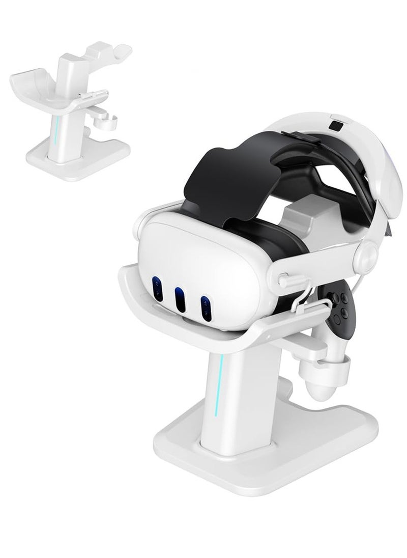 For Meta Quest 3 Headset Charging Dock, VR Display Stand Accessories Compatible With Meta Quest 3 VR Headset And Touch Controllers, Station Holder Base With LED Light, White
