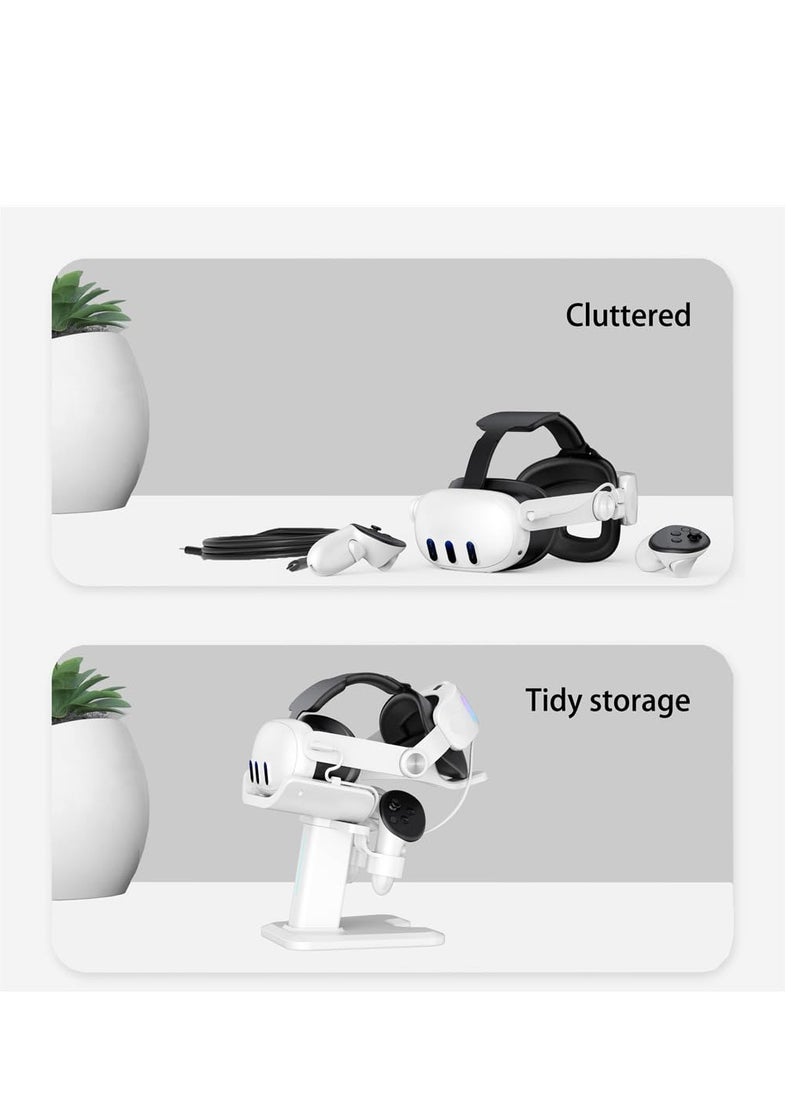 For Meta Quest 3 Headset Charging Dock, VR Display Stand Accessories Compatible With Meta Quest 3 VR Headset And Touch Controllers, Station Holder Base With LED Light, White