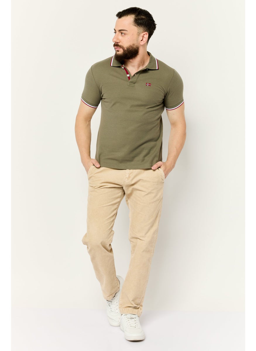 Men Regular Fit Embroidered Logo Short Sleeves Polo Shirt, Olive