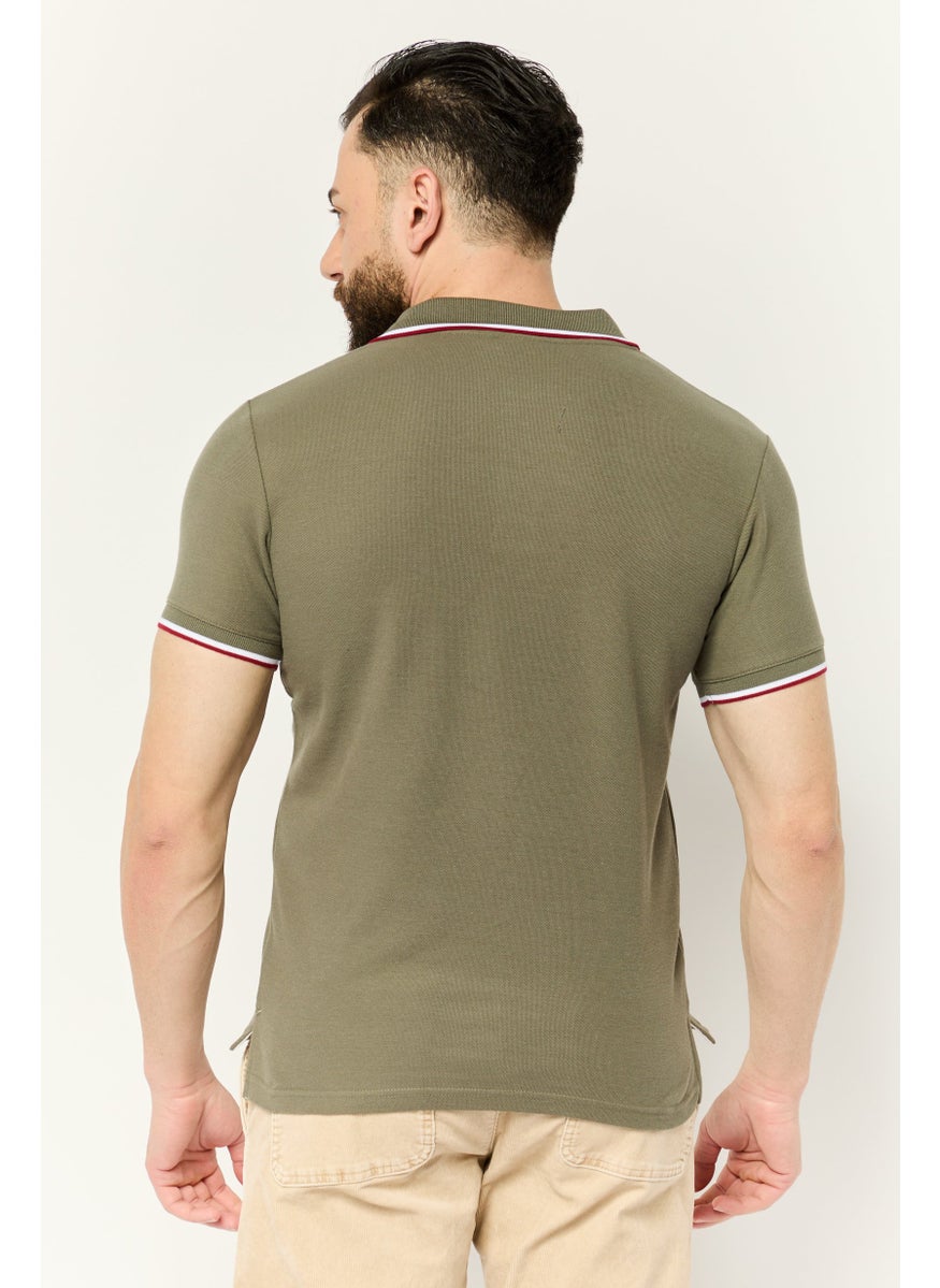 Men Regular Fit Embroidered Logo Short Sleeves Polo Shirt, Olive