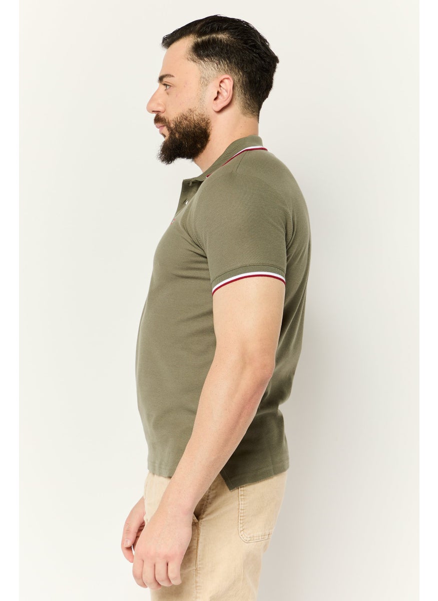 Men Regular Fit Embroidered Logo Short Sleeves Polo Shirt, Olive