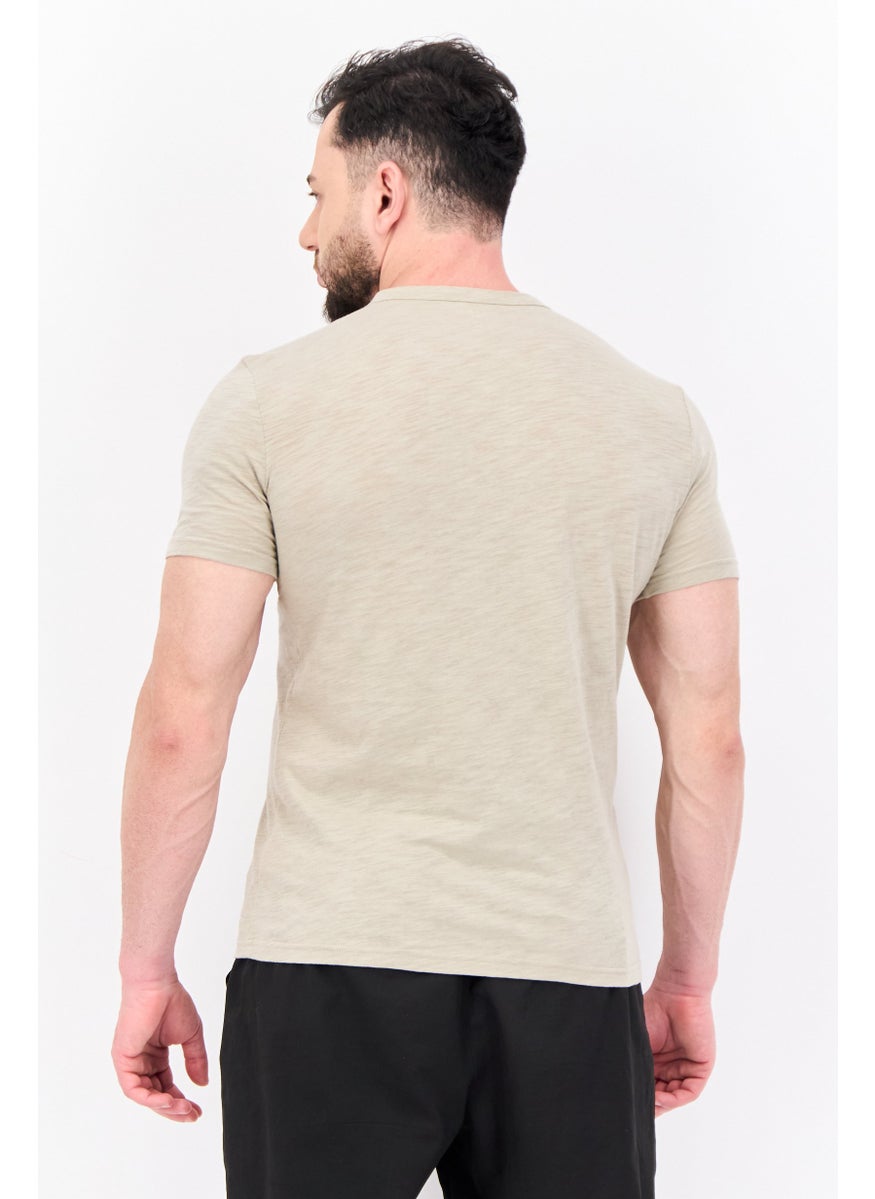 Men Crew Neck Short Sleeves Heather T-Shirt, Beige