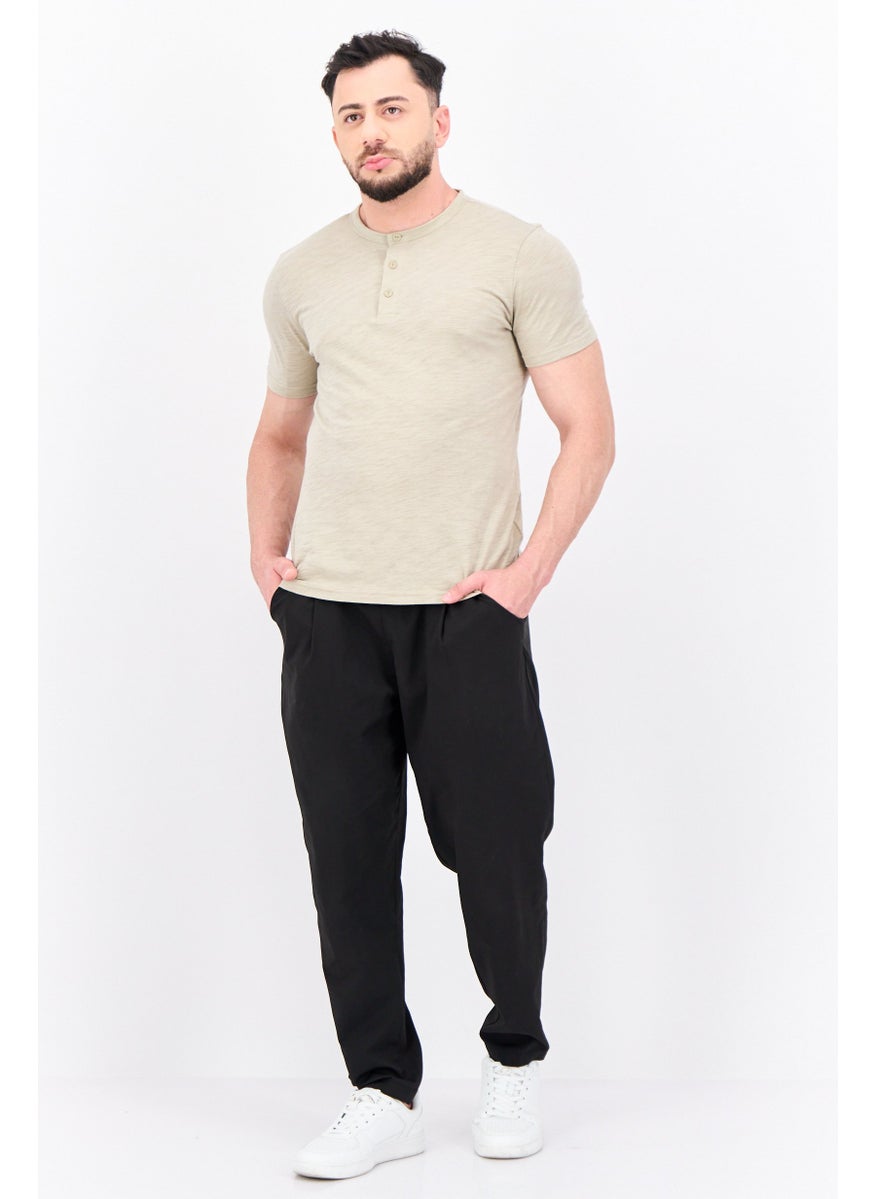 Men Crew Neck Short Sleeves Heather T-Shirt, Beige