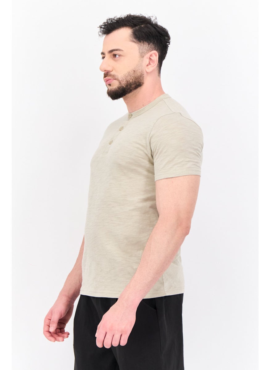 Men Crew Neck Short Sleeves Heather T-Shirt, Beige