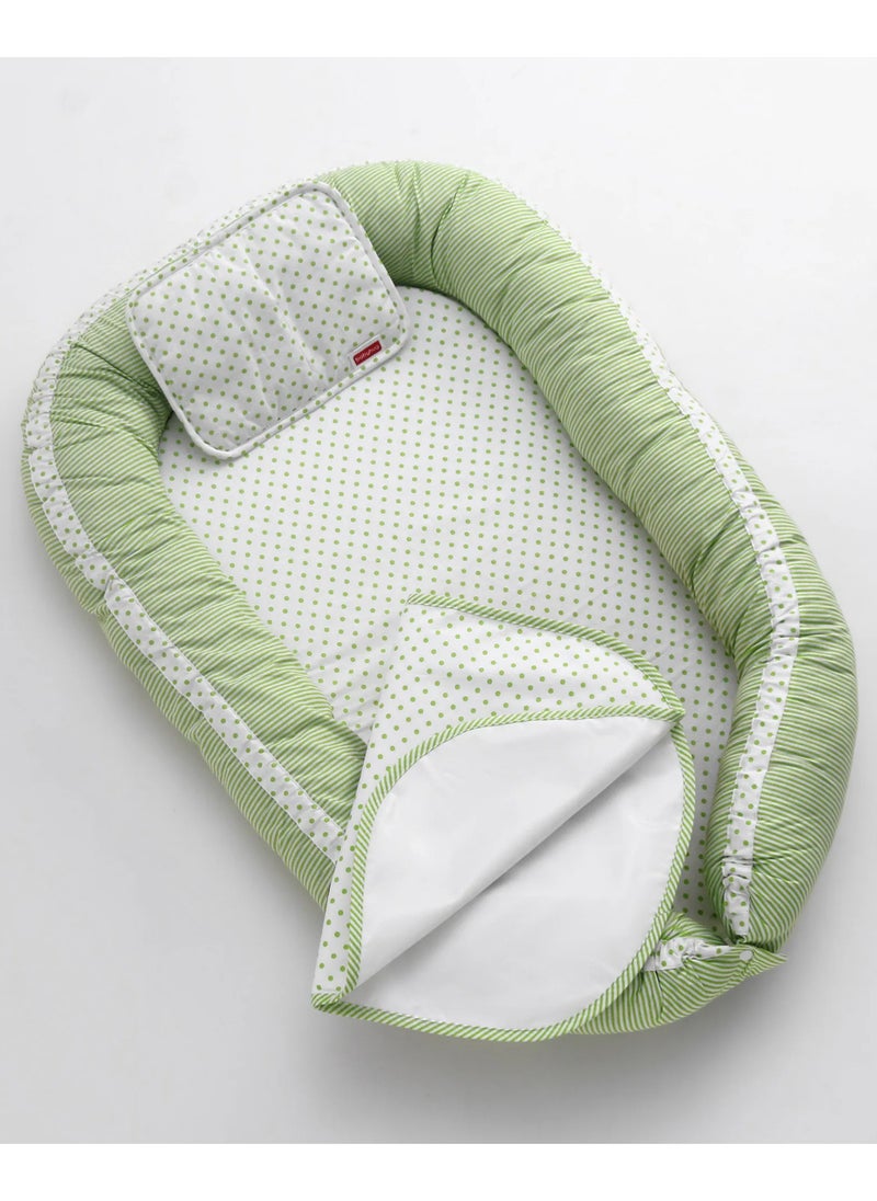 Babyhug Cotton Baby Nest Green Bedding Set, Polka Dots, 3pc - Cozy & Soft for 0-24M, 90x60cm