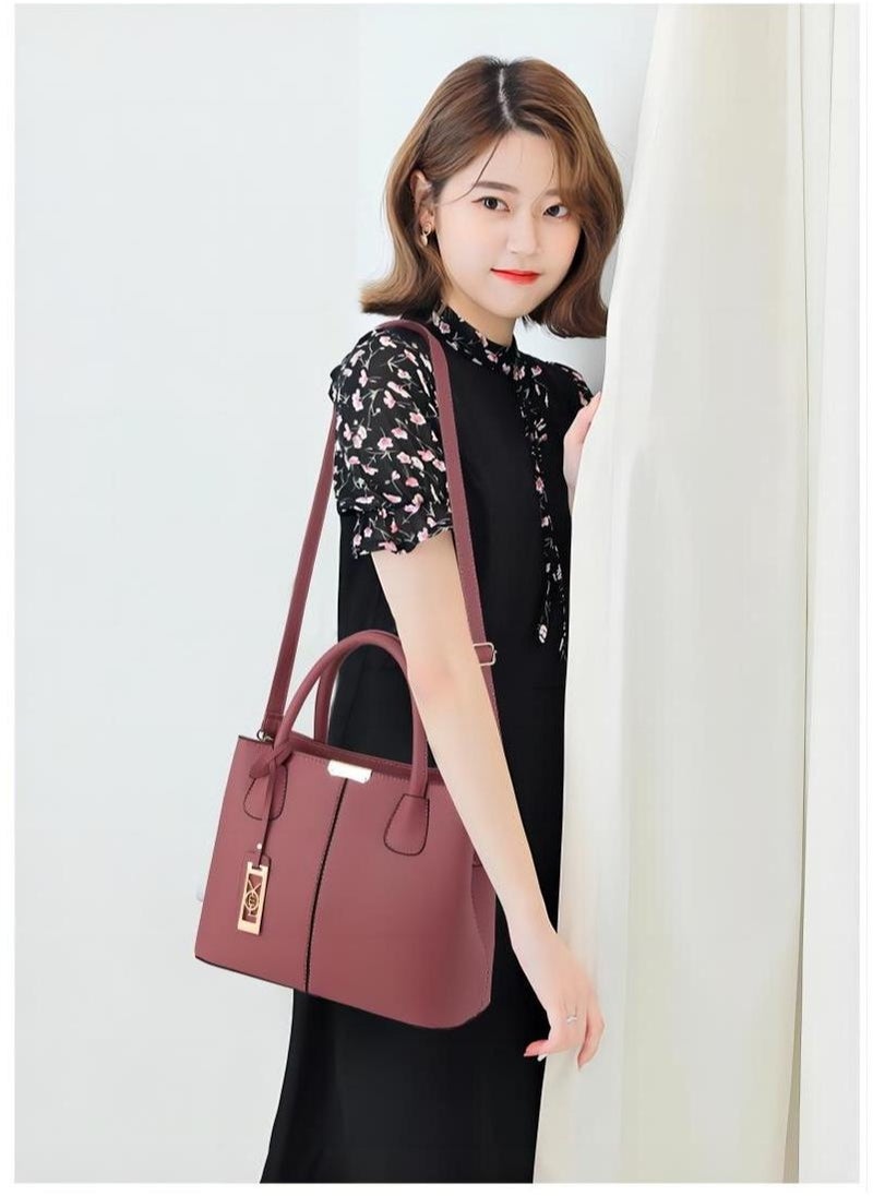 Leather Satchel Handbag Pink