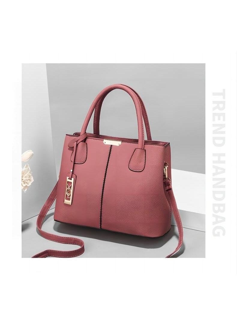 Leather Satchel Handbag Pink