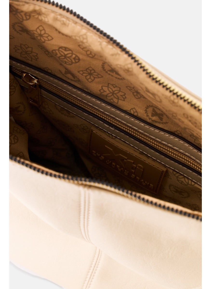 Women Hardware Logo Shoulder Bag 29 H x 27 L x 13 W cm, Beige